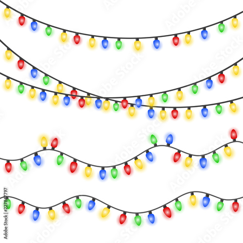 Set of xmas colorful glowing garland. Christmas lights isolated on white background. EPS 10 vector illustration