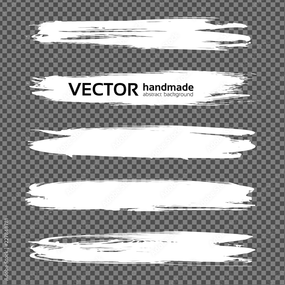 White abstract long textured smears set isolated on imitation transparent background White abstract long textured smears set isolated on imitation transparent background