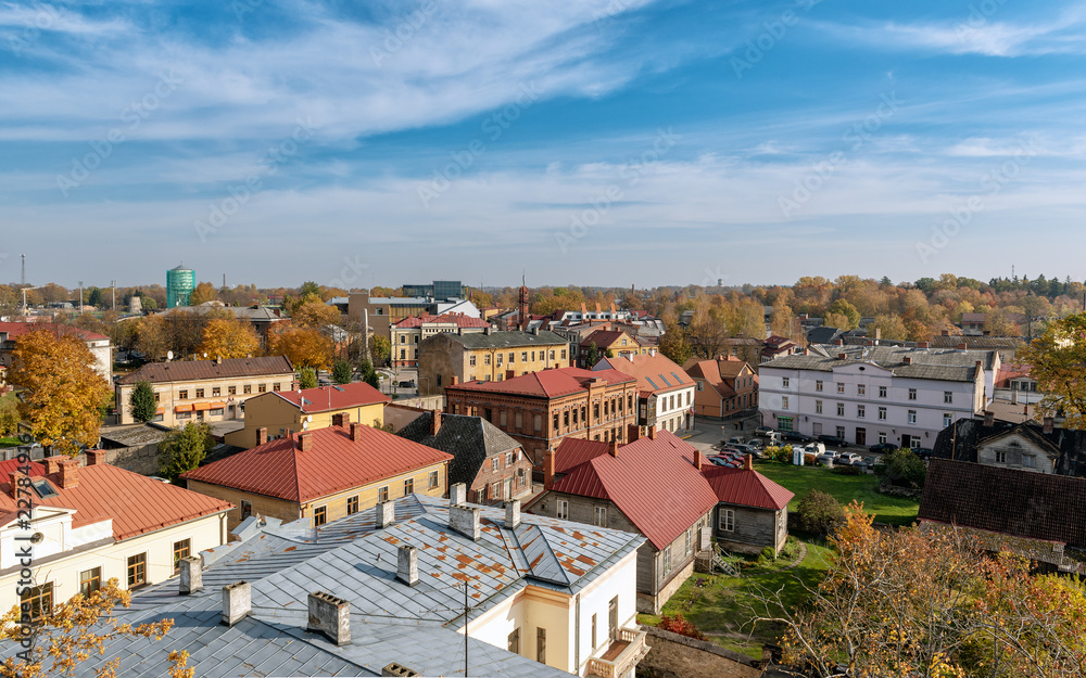 Aerial view on autumn panorama of Cesis town, Latvia