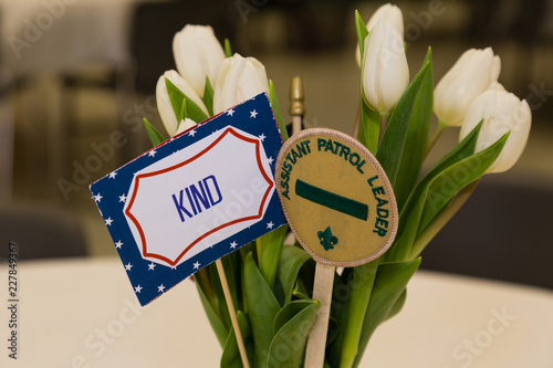 A Scout Assistant Patrol Leader is kind sign and patch with flowers photo