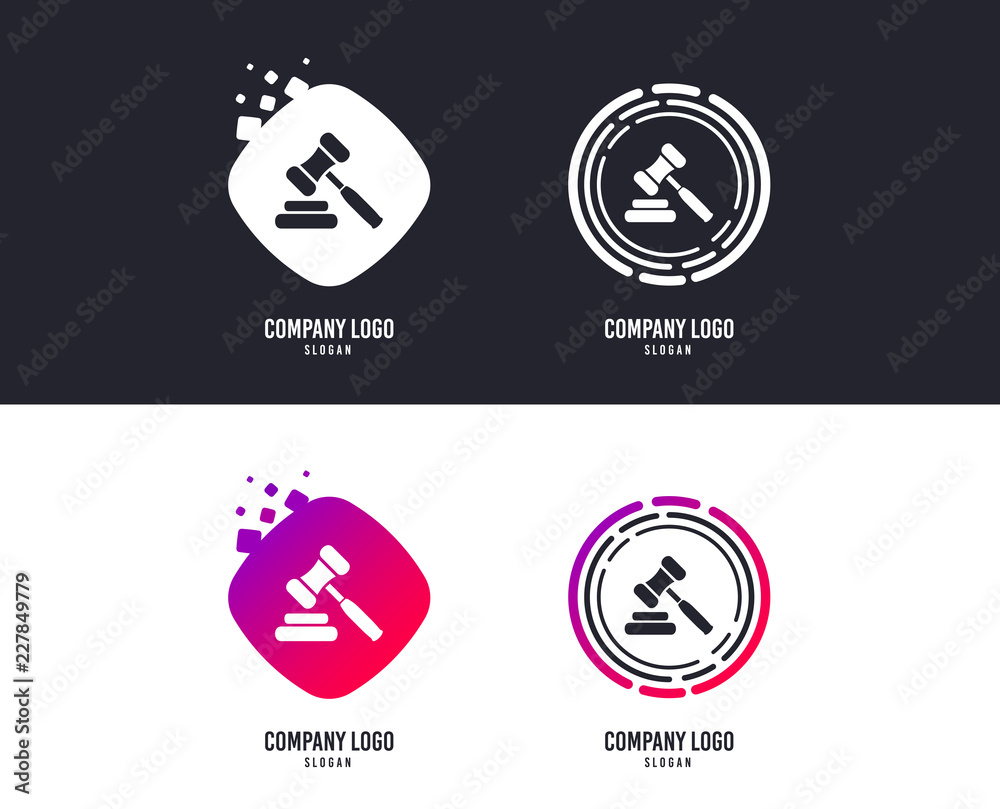 Logotype concept. Auction hammer icon. Law judge gavel symbol. Logo design. Colorful buttons with icons. Auction Vector