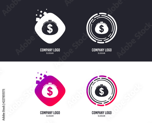 Logotype concept. Wallet dollar sign icon. Cash bag symbol. Logo design. Colorful buttons with icons. Vector