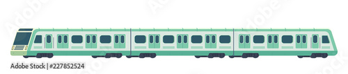 Passanger modern electric high-speed train. Railway subway or metro transport. Underground train Vector illustration flat style.