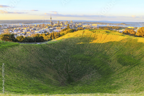 Mt Eden Crater and View to Auckland New Zealand  Lovely Morning Time  Auckland is the largest city in New Zealand