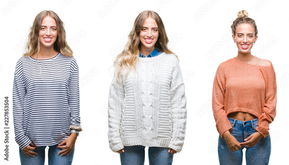 Young beautiful young woman wearing casual look over white isolated background with a happy and cool smile on face. Lucky person. Young beautiful young woman wearing casual look over white isolated background with a happy and cool smile on face. Lucky person.
