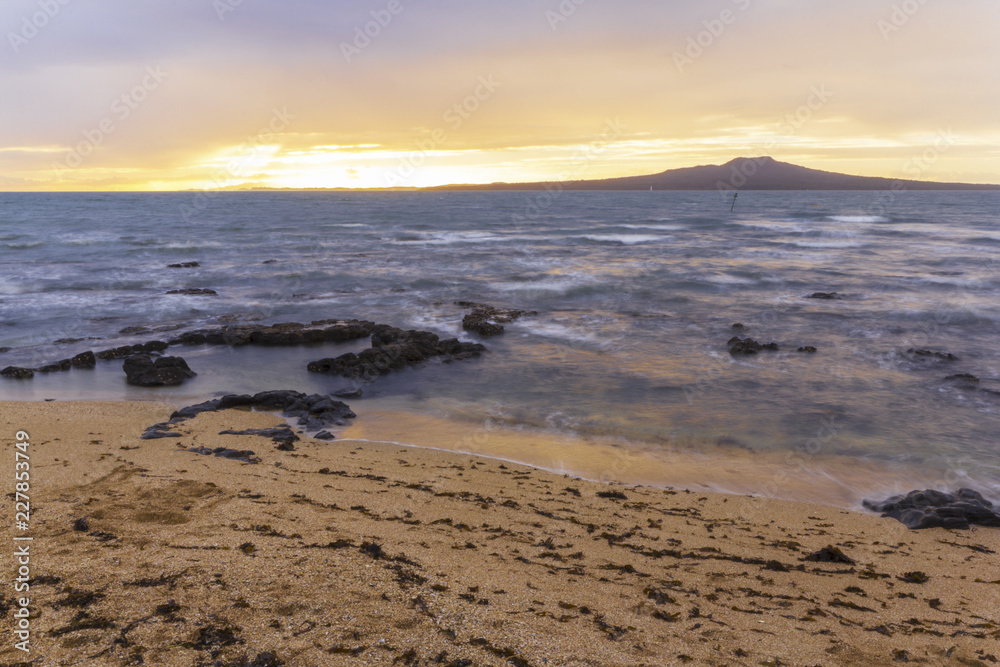 Sunrise Time at Takapuna Beach Auckland New Zealand - View to Rangitoto Island