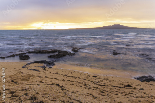 Sunrise Time at Takapuna Beach Auckland New Zealand - View to Rangitoto Island