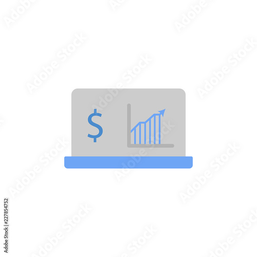 Earnings, laptop, monetization two color blue and gray icon