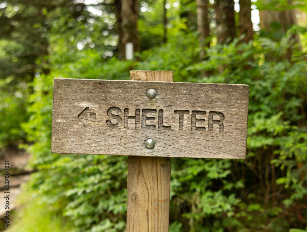 Sign to Shelter in Smokies Forest