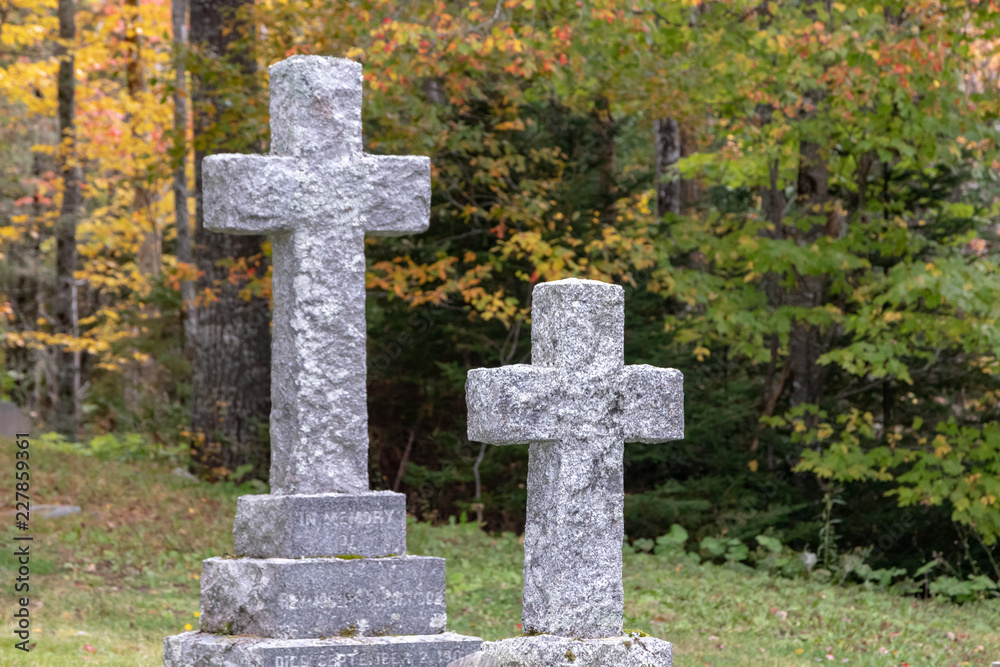 Old cemetery autumn, blurred backgrounds, old crosses, peaceful.