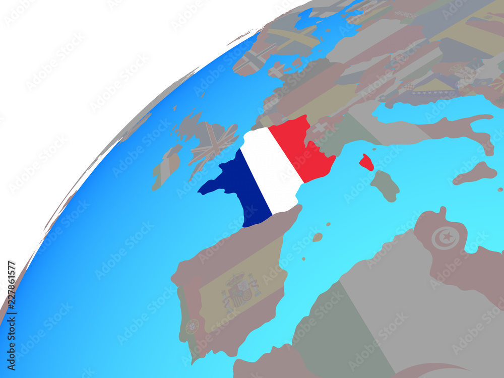 Fototapeta premium France with embedded national flag on globe.