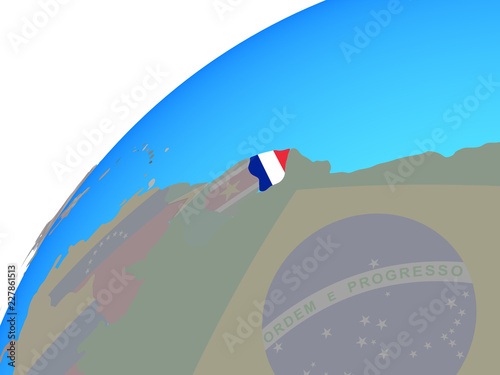 French Guiana with embedded national flag on globe.