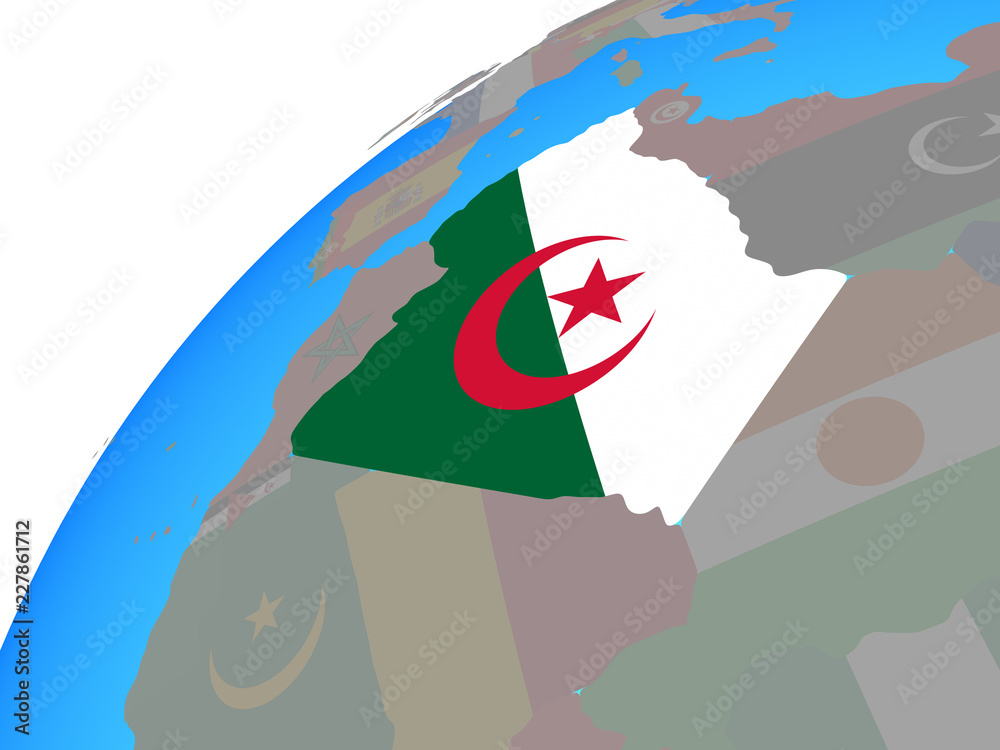 Algeria with embedded national flag on globe.