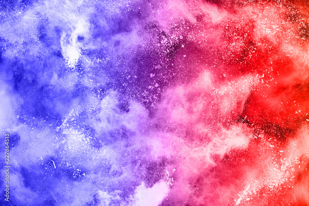 Fototapeta premium abstract colored dust explosion on a black background.abstract powder splatted background,Freeze motion of color powder exploding/throwing color powder, multicolored glitter texture.
