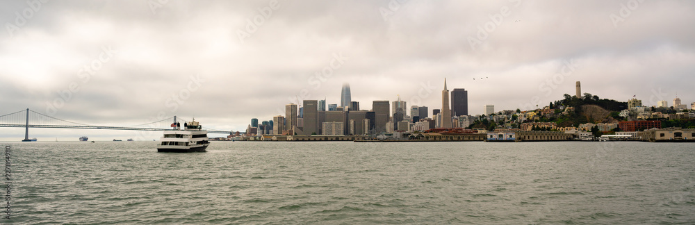 Long Panoramic View San Francisco Ferry Fishermans Wharf City Skyline