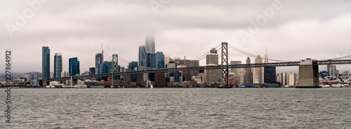 Long Panoramic View San Francisco Bay Bridge City Skyline