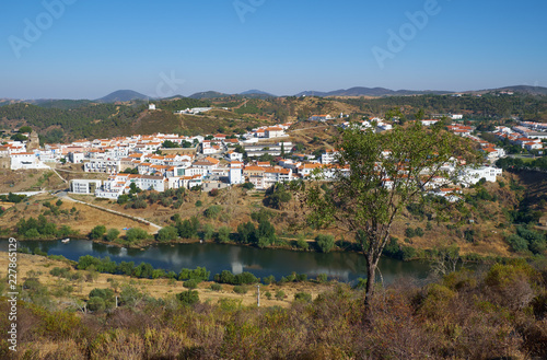 Mertola town as seen from the high opposite riverside of the Guadiana. Portugal