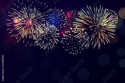 colorful fireworks vector on black background for celebrating events, new year, Christmas eve.