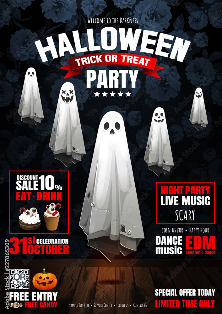 Obraz premium Halloween Party, Ghost, treat or trick, Vector illustration, Vertical Poster, you can place relevant content on the area.