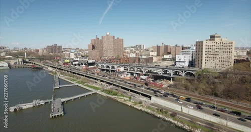 Morningside Heights & Harlem Flyover Henry Hudson Parkway With Dock In Shot photo