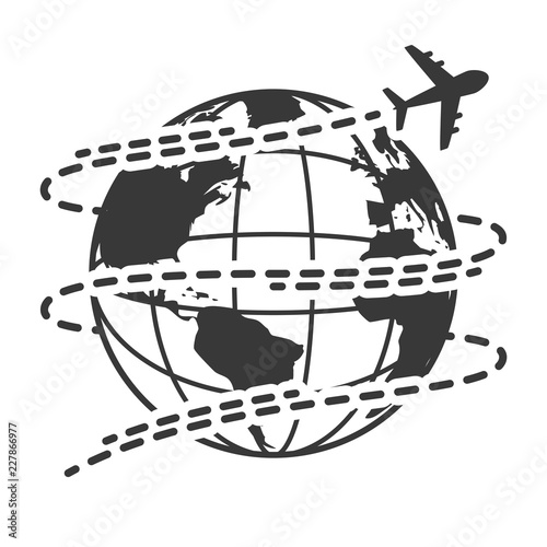 Travel icons with airplane fly around the earth