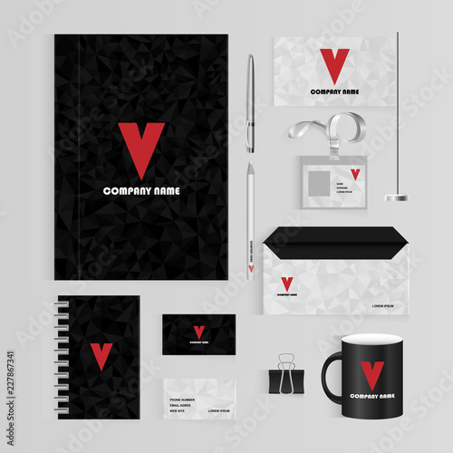 Classic black corporate identity template design with rhombus. Business stationery