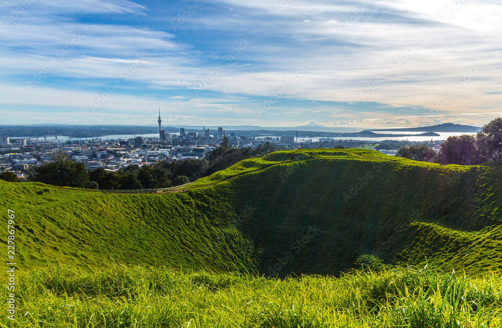 Mt Eden Crater and View to Auckland New Zealand; Lovely Morning Time; Auckland is the largest city in New Zealand