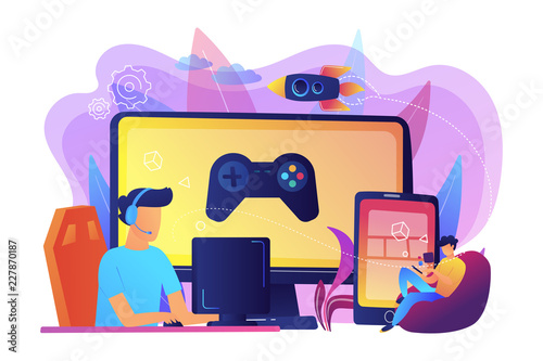 Cross-platform play concept vector illustration.