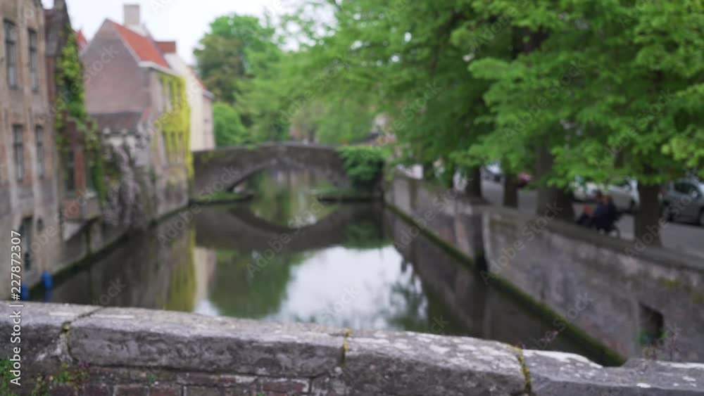 Out of focus video background plate of Bruges Canal view from bridge Out of focus video background plate of Bruges Canal view from bridge