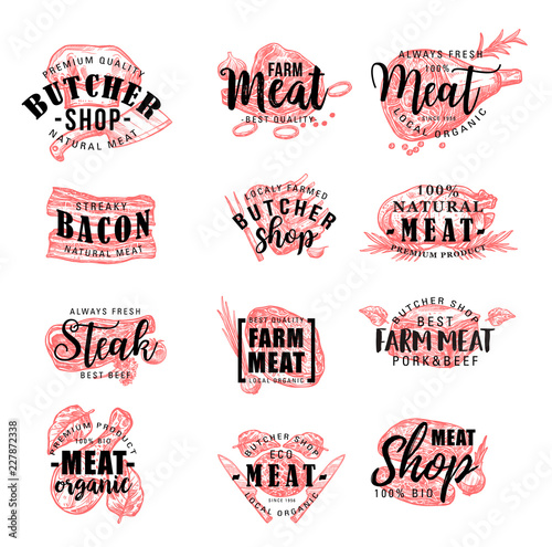 Butcher shop and meat products, vector