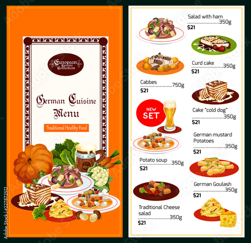 German cuisine menu salads and desserts