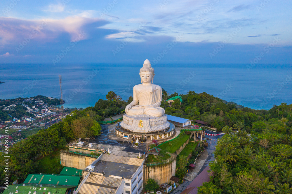 aerial view Phuket Big Buddha is one of the island most important and revered landmarks on the island..big Buddha is on the top of high mountain can see around the Phuket island when you are there