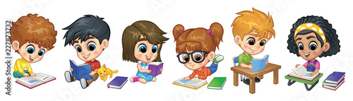 Set of Children Reading Books_Vector Illustration EPS 10 
