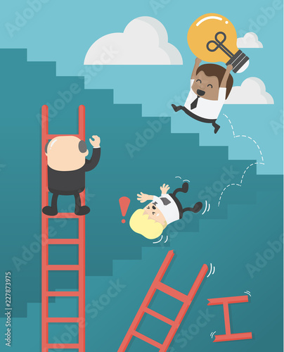 african businessmen who are up the ladder of success with bulbs. Success does not have a shortcut.