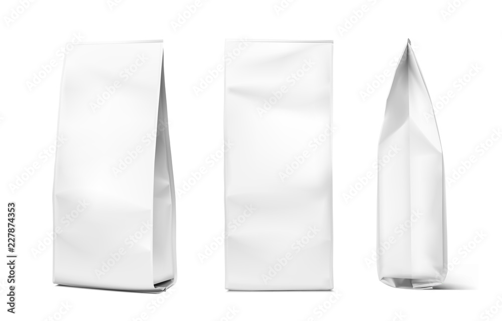 Realistic vertical bag. View from the face and side. Vector illustration isolated on white background. EPS10.