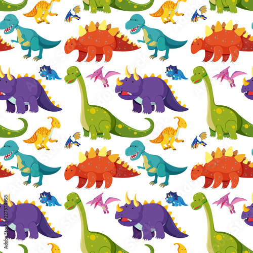 Flat dinosaur seamless background