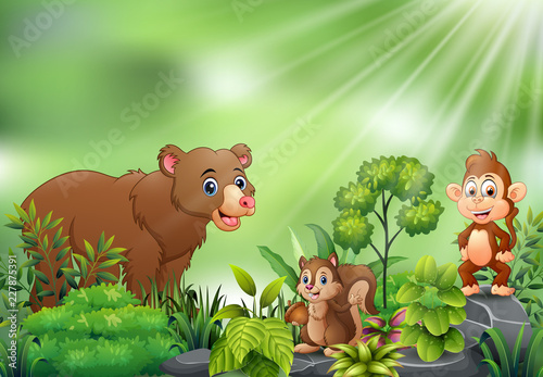 Nature scene with wild animals cartoon