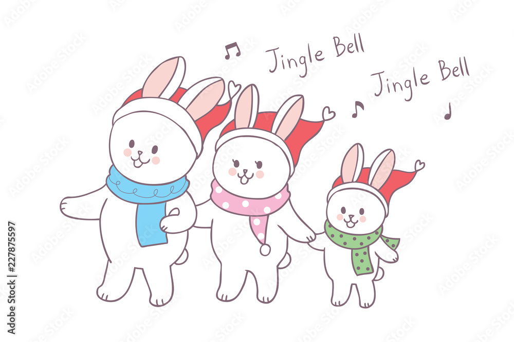 Cartoon cute Christmas family rabbits sing a song vector. Cartoon cute Christmas family rabbits sing a song vector.
