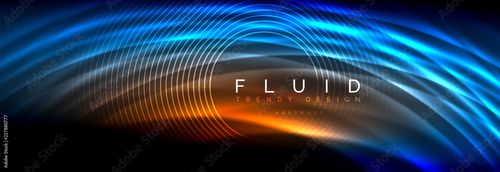 Neon glowing fluid wave lines, magic energy space light concept, abstract background wallpaper design
