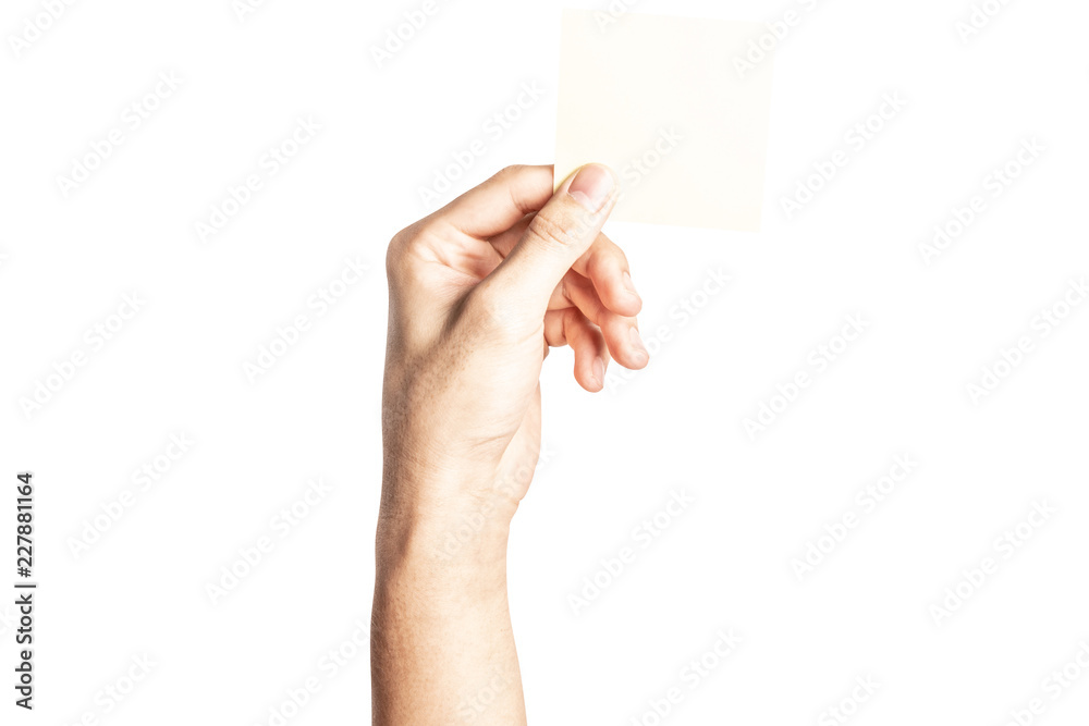 Hand hold virtual business card, credit card or blank paper Hand hold virtual business card, credit card or blank paper