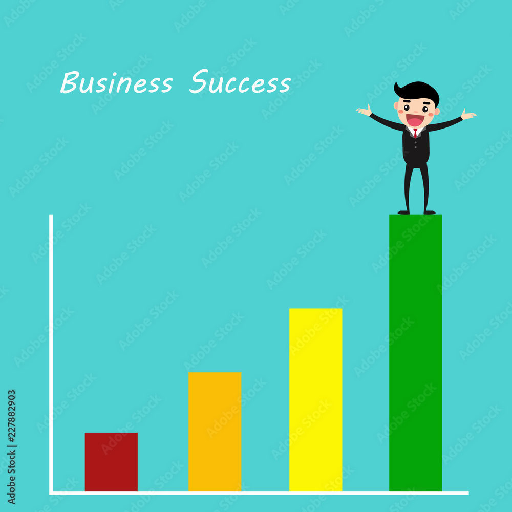success businessman standing on bar chart. business concept. vector illustration. success businessman standing on bar chart. business concept. vector illustration.