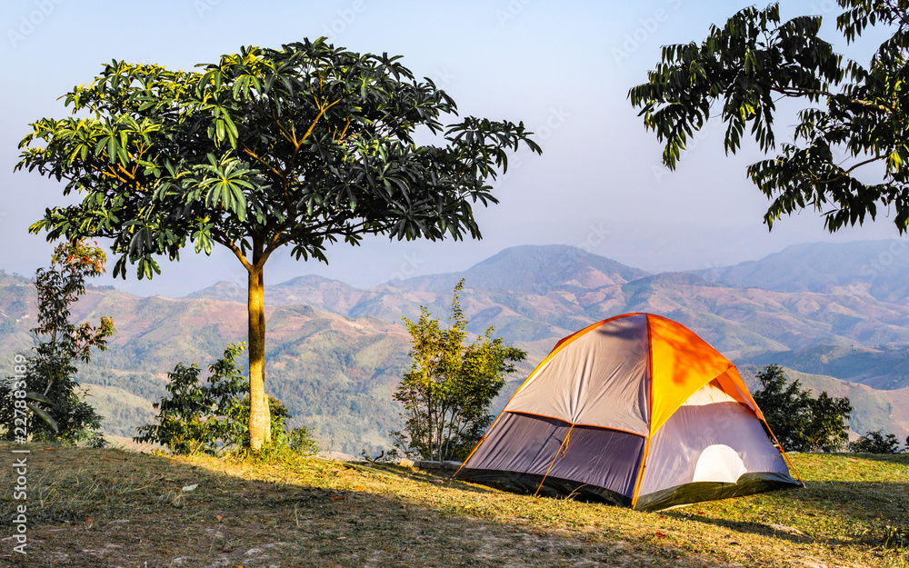 Camping tent at valley at khunsathan, Nan, nothern part of Thailand.