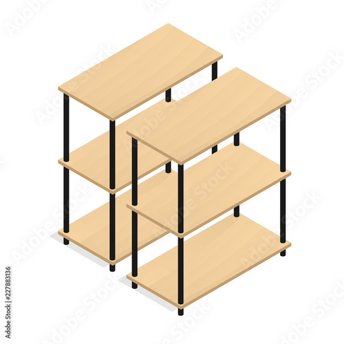 Isometric wood shelf warehouse vector