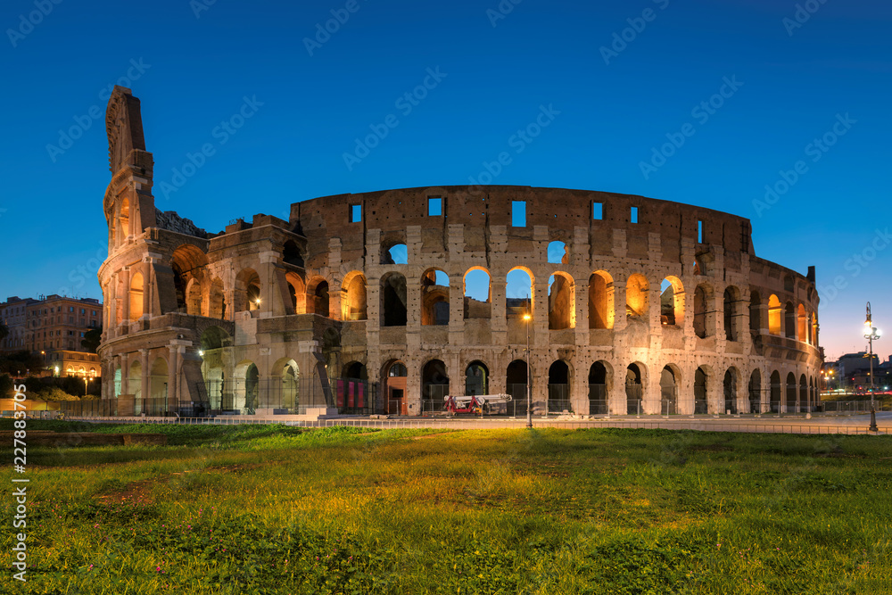 Panoramic view of Colosseum in Rome in the early morning, Rome, Italy,