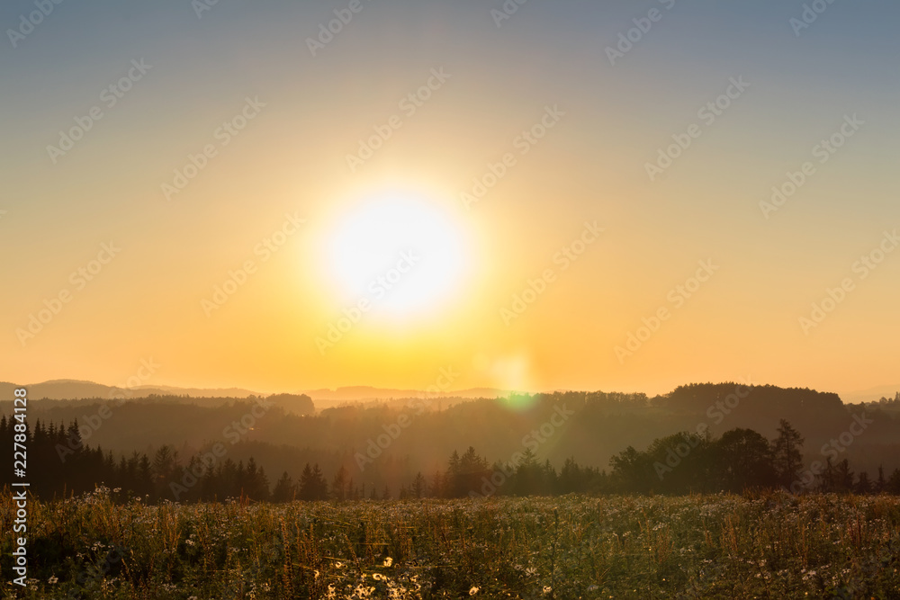 Fototapeta premium Nice sunset on hill and meadow, Czech landscape
