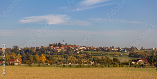 Panorammtic view to small city Velesin, Czech landscape