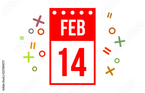 14 February Red Calendar Number 