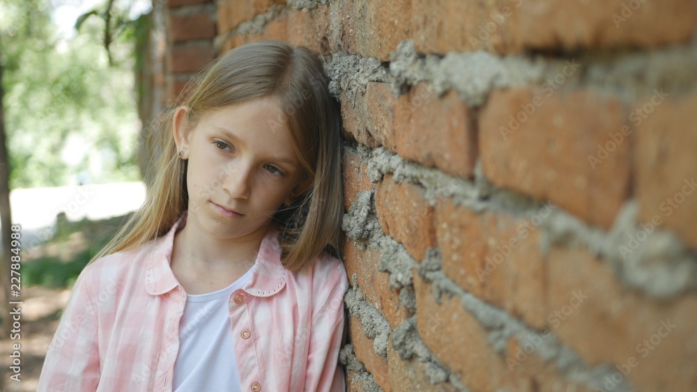 Sad Depressed Child Looking in Camera, Bored Girl Portrait, Unhappy Kid Face Sad Depressed Child Looking in Camera, Bored Girl Portrait, Unhappy Kid Face