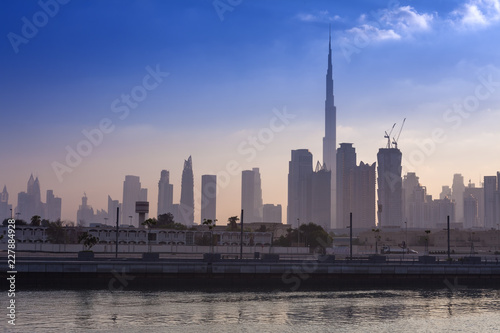 Dubai city skyline in the morning  sunrise