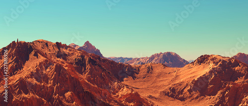 Mars landscape, 3d render of imaginary mars planet terrain, science fiction illustration. photo